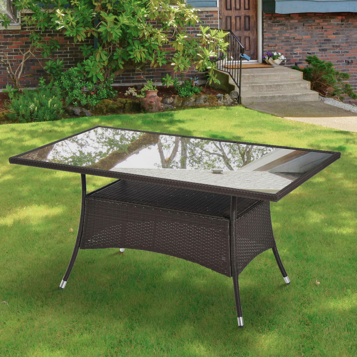Outsunny Gartentisch schwarz Polyrattan B/H/L: ca. 85x74x150 cm Gartentisch - braun/schwarz (150,00/85,00/74,00cm) - Outsunny
