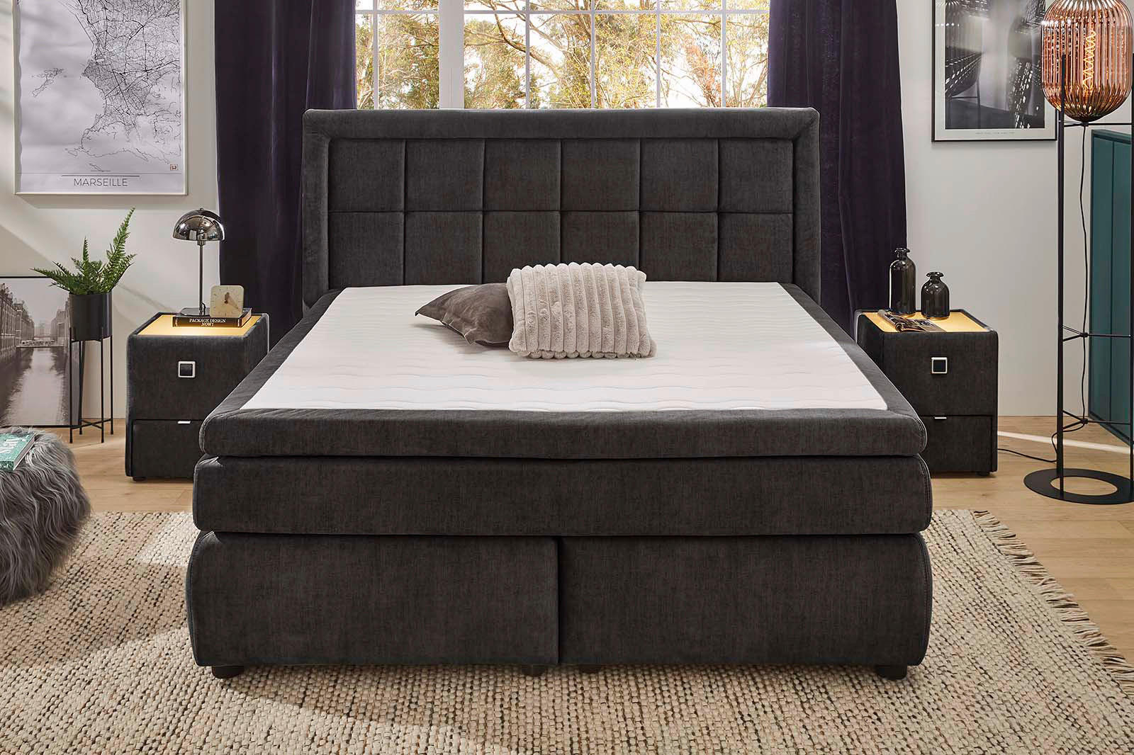 Boxspringbett  anthrazit dunkel Liegefläche B/L: ca. 180x200 cm Sophia_Mix_Boxspringbett - anthrazit (200,00/133,00/219,00cm)