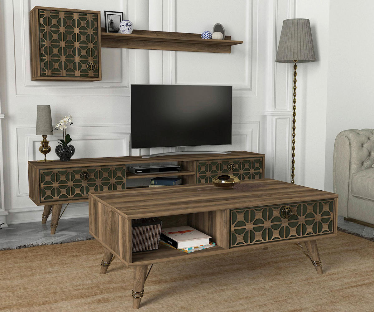 Couchtisch Valente walnuss Nachbildung dunkelgrün B/H/T: ca. 110x41,6x60 cm Valente - walnuss/dunkelgrün (110,00/41,60/60,00cm) - moebel17