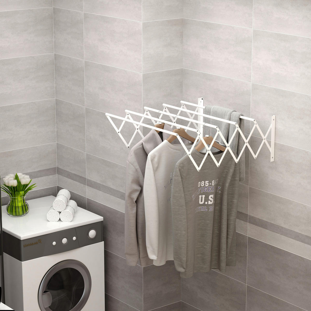 HOMCOM Wäscheständer weiß Eisen B/H/L: ca. 60x63,5x20 cm Wäscheständer - weiß (20,00/60,00/63,50cm) - HOMCOM