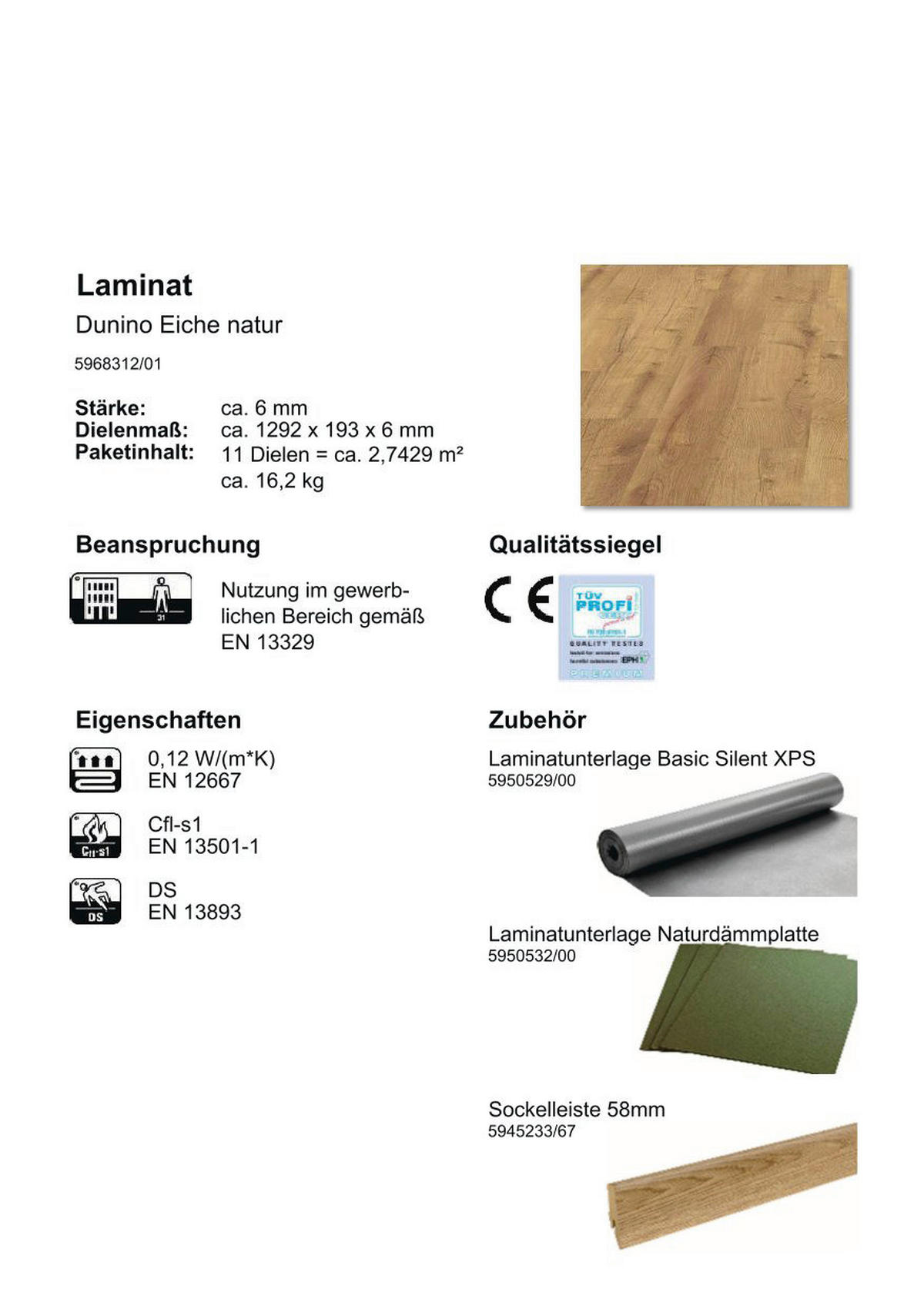 Laminatboden Eiche natur ca. 2,7429 m² im Paket  B/L: ca. 19,2x129,2 cm pro Paket Eiche natur ca. 2,7429 m² im Paket - natur (19,20/129,20cm)