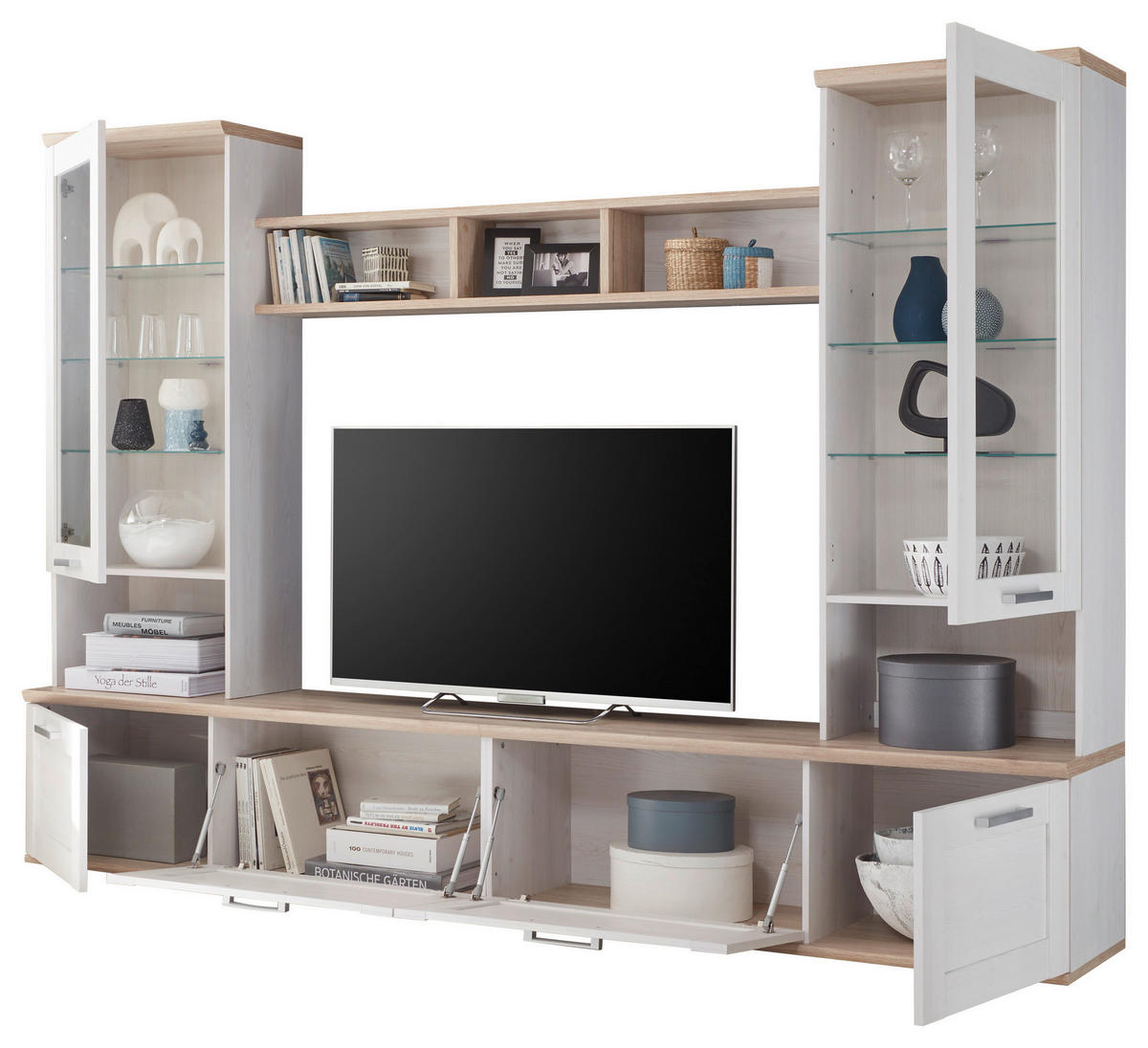 Wohnwand Romance Sibiu Lärche Nachbildung Eiche San-Remo Nachbildung B/H/T: ca. 277x191x43 cm Romance - Eiche (277,00/191,00/43,00cm)