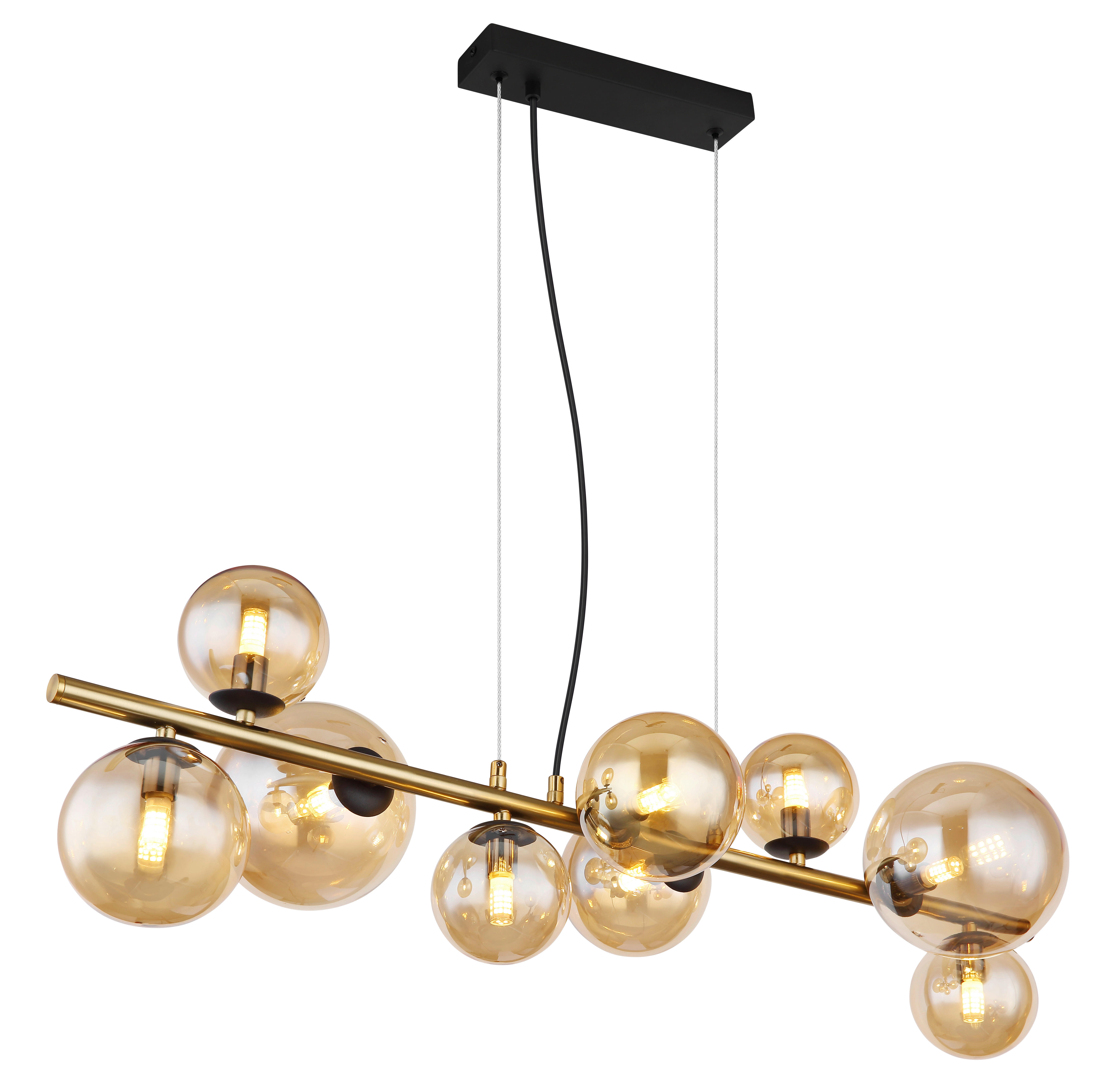 GLOBO Pendelleuchte schwarz amber Metall Glas B/H/T: ca. 36x120x86,6 cm G9 9 Brennstellen RIHA - schwarz/amber (36,00/120,00/86,60cm) - GLOBO