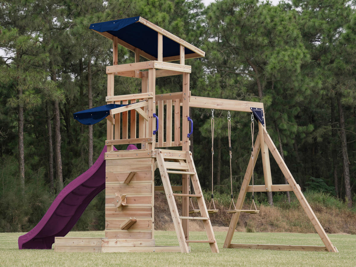 AXI Spielturm Malik braun B/H/L: ca. 345x270x336 cm Malik - lila/braun (336,00/345,00/270,00cm) - AXI