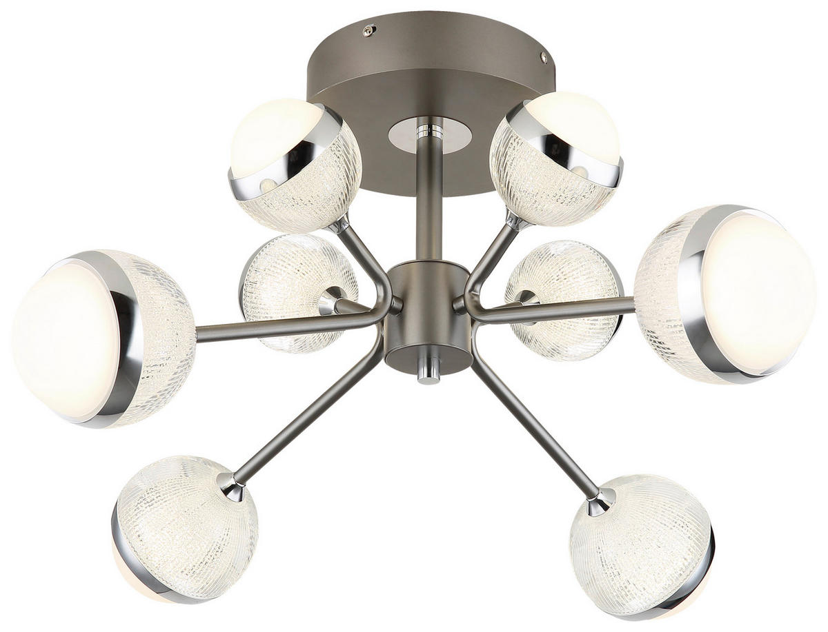 GLOBO LED-Deckenleuchte titanfarbig Chrom transparent Aluminium Acryl Metall H/D: ca. 29x61 cm UNTSY - titanfarbig/Chrom (61,00/29,00cm) - GLOBO