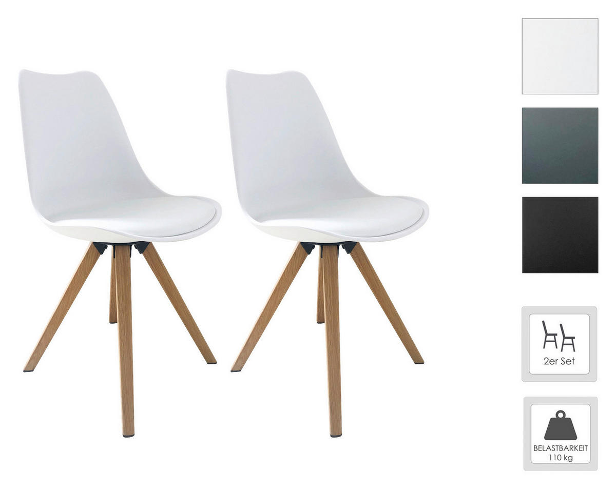 Stuhl KIRA  2er-Set weiß weiß Eiche Kunststoff Kunstleder Metall B/H/T: ca. 48x86x55,5 cm KIRA  2er-Set - Eiche/weiß (48,00/86,00/55,50cm) - byLIVING
