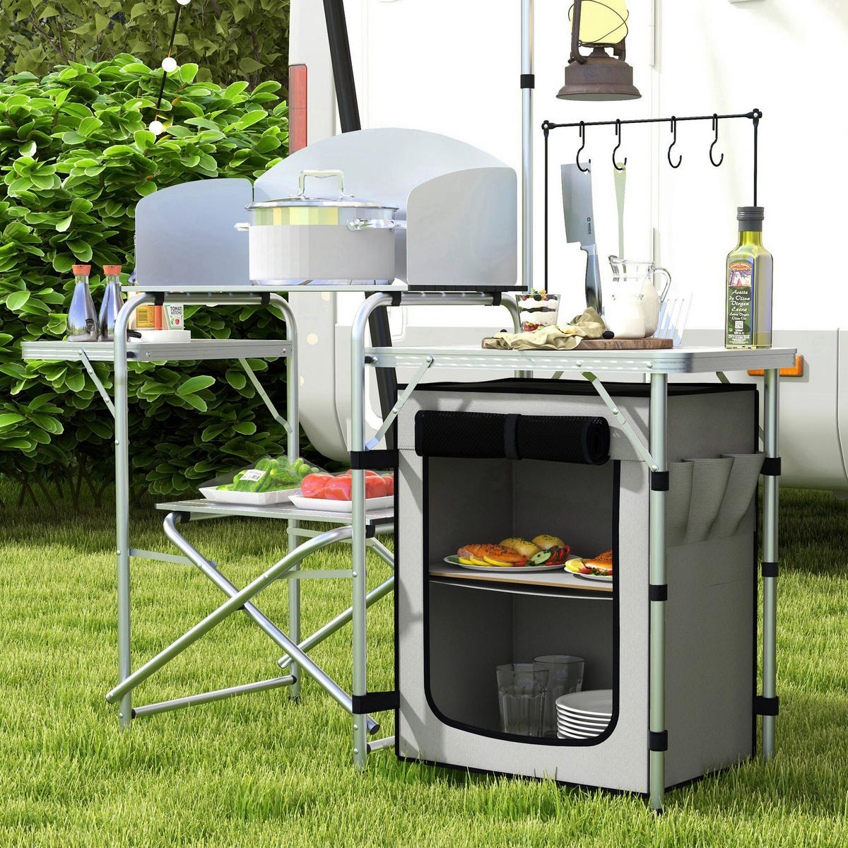 Outsunny Camping Küche B/H/L: ca. 48x119x144 cm Camping Küche - silber (144,00/48,00/119,00cm) - Outsunny