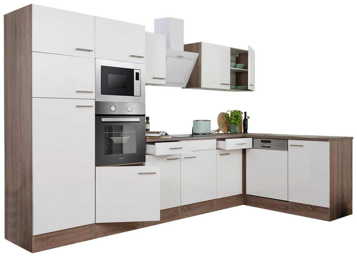 Respekta Winkelküche KBL340EYWMISGKE weiß B/H/T: ca. 340x205x172 cm KBL340EYWMISGKE - Eiche/weiß (340,00/205,00/172,00cm) - Respekta