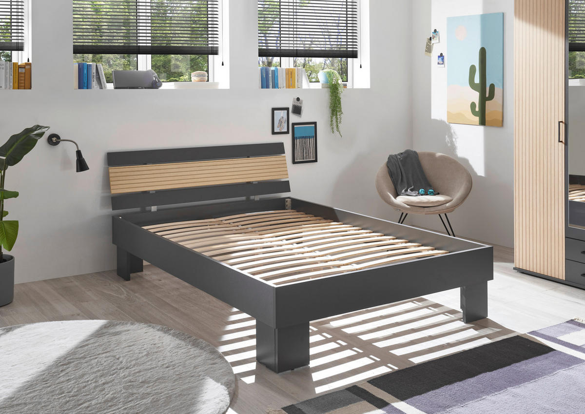 Futonbett Jolka Graphit Eiche Nachbildung Liegefläche B/L: ca. 140x200 cm Jolka - Eiche/Graphit (145,00/82,00/215,00cm)