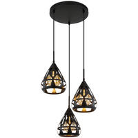 GLOBO Pendelleuchte schwarz Metall H/D: ca. 120x41 cm E27 3 Brennstellen HASSAN - schwarz (41,00/120,00cm) - GLOBO
