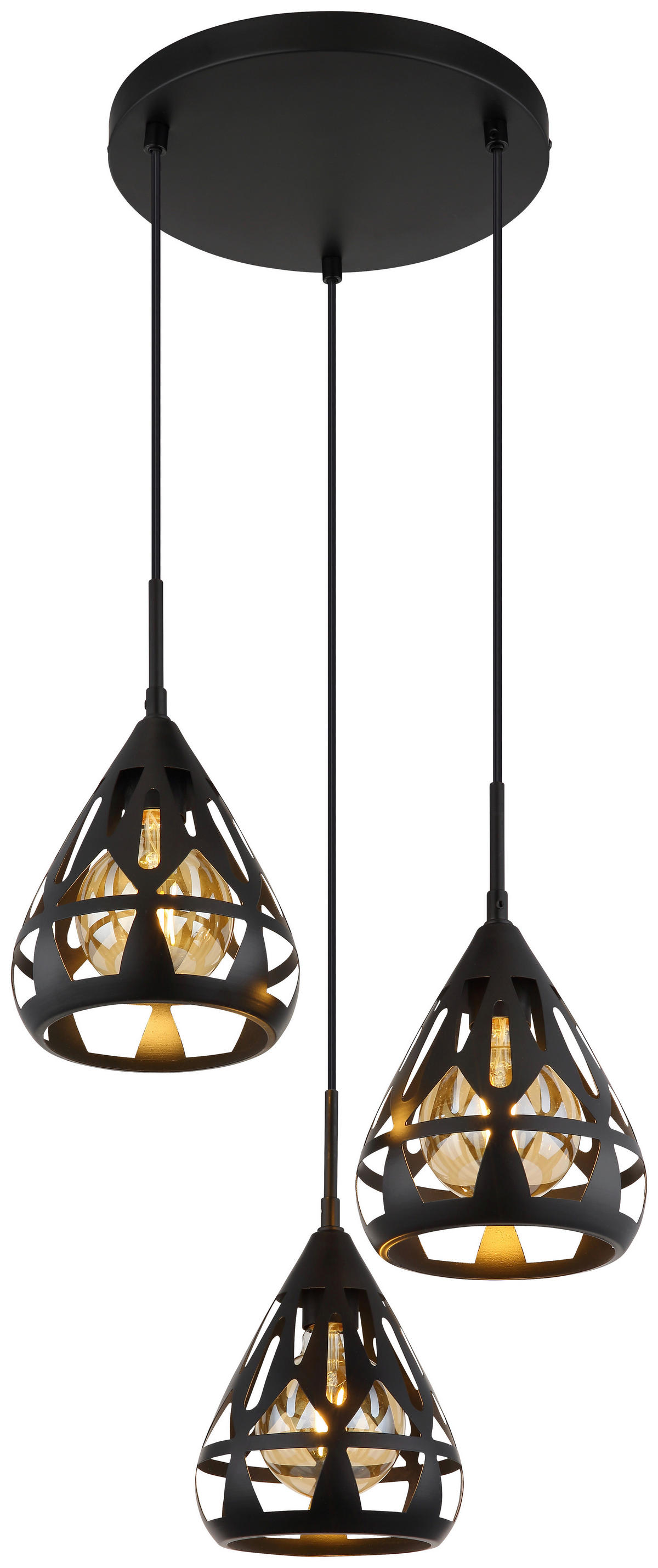 GLOBO Pendelleuchte schwarz Metall H/D: ca. 120x41 cm E27 3 Brennstellen HASSAN - schwarz (41,00/120,00cm) - GLOBO