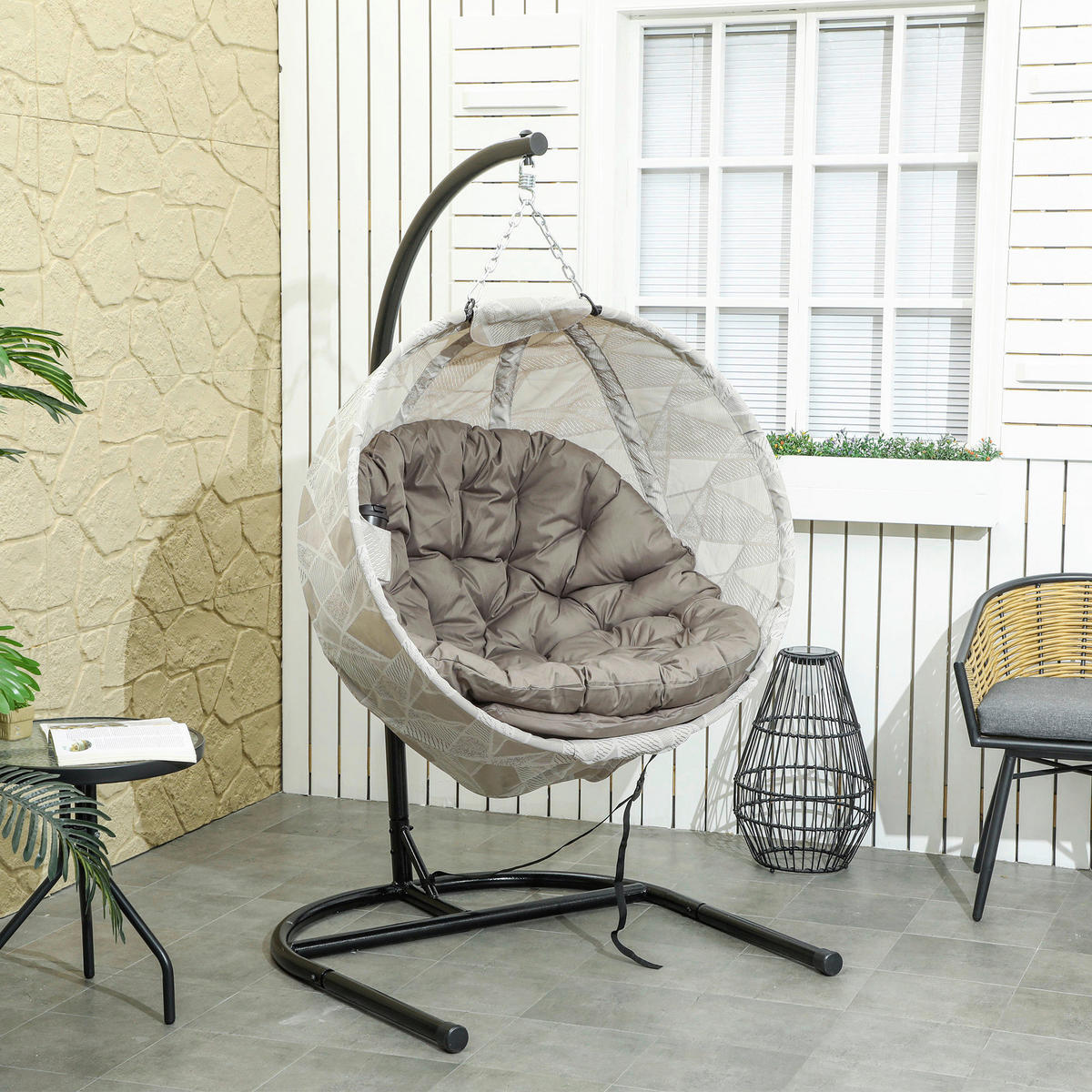 Outsunny Hängesessel sand Stahl B/H/L: ca. 106x178x114 cm Hängesessel - sand (114,00/106,00/178,00cm) - Outsunny