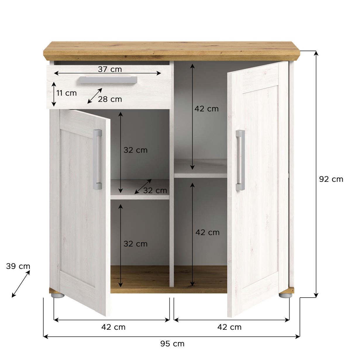 Kommode Verona Sibiu Lärche Nachbildung Eiche Artisan Nachbildung B/H/T: ca. 90x88x37 cm Verona - Eiche (90,00/88,00/37,00cm) - xonox.home