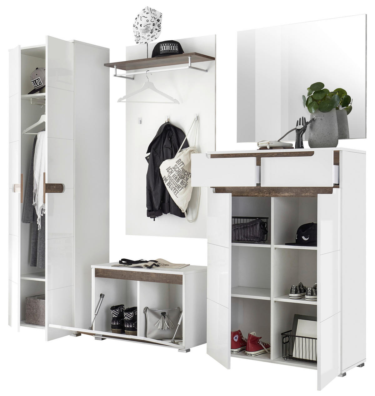 B/H/T: kaufen POCO Nachbildung Old Garderobenschrank Turin weiß Hochglanz online Wood ▷ bei cm 60x197x40 ca. weiß