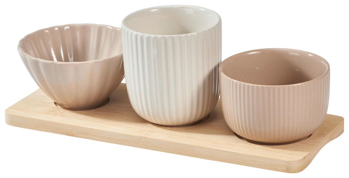 Servierset sand Steinzeug B/H/L: ca. 25,5x10x9 cm Servierset_4tlg. - sand/grau (9,00/25,50/10,00cm)
