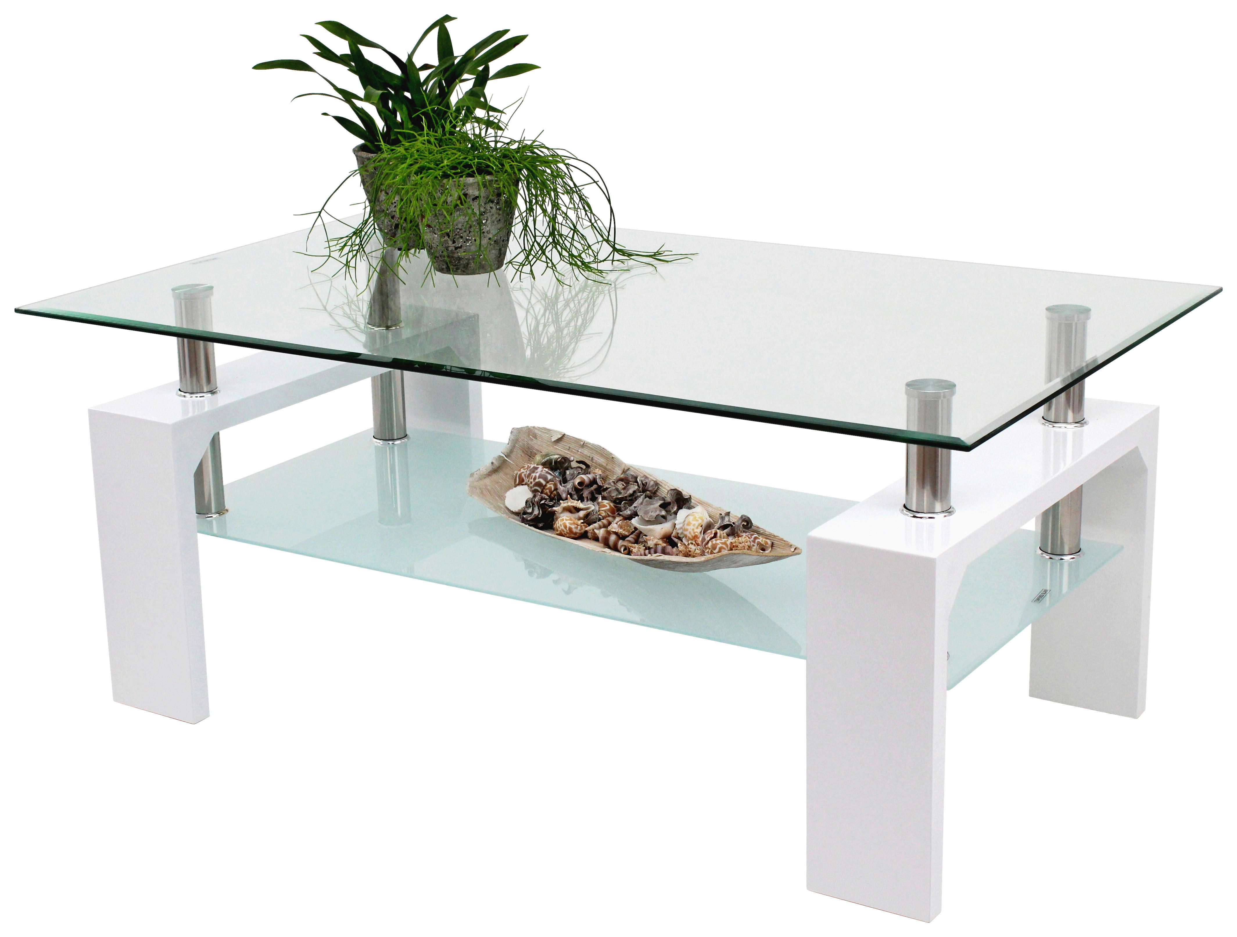 Glascouchtisch Modena weiß Hochglanz glasklar B/H/T: ca. 100x45x60 cm Modena - weiß/glasklar (100,00/45,00/60,00cm)