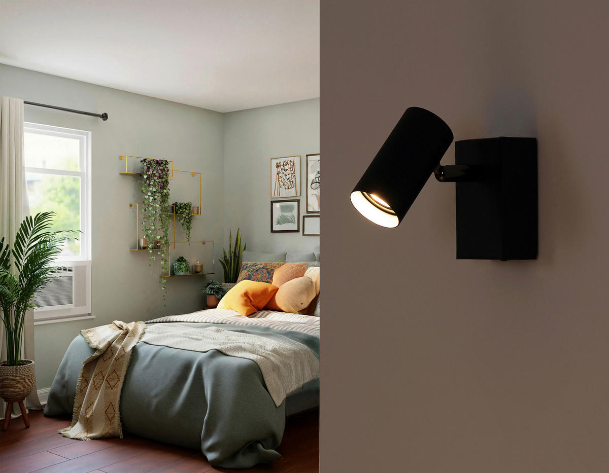 GLOBO Strahler Chrom schwarz Aluminium Metall B/H/L: ca. 9,5x8x12 cm 1 Brennstellen Strahler-Este - schwarz/Chrom (12,00/9,50/8,00cm) - GLOBO