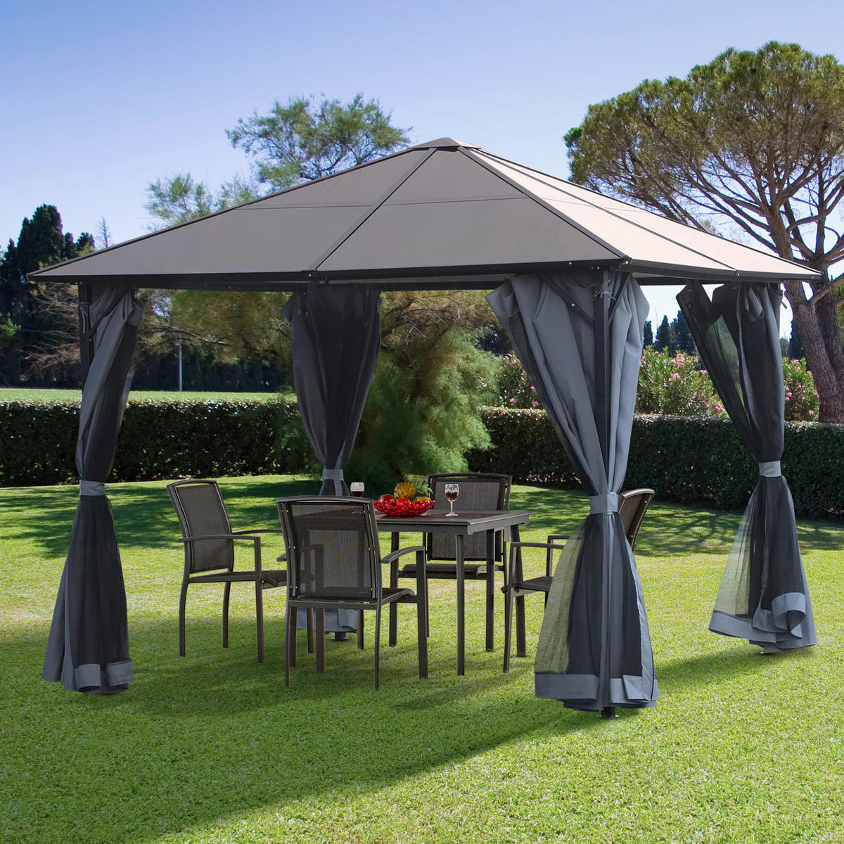Outsunny Pavillon schwarz Alu B/H/L: ca. 400x265x300 cm Gartenpavillon - braun/schwarz (300,00/400,00/265,00cm) - Outsunny
