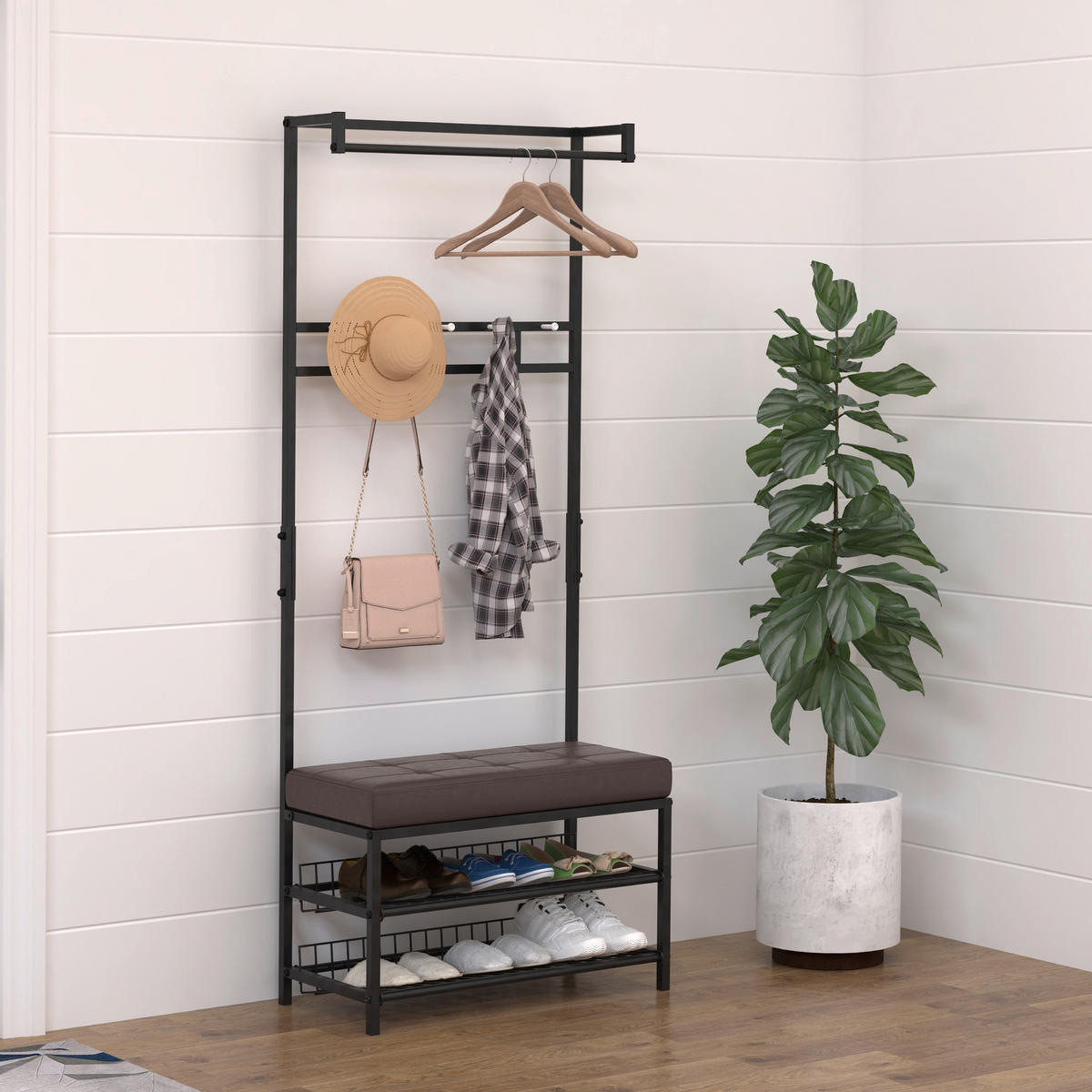 HOMCOM Garderobe schwarz Polypropylen B/H/L: ca. 35x725x180 cm Garderobenmodul - braun/schwarz (180,00/35,00/725,00cm) - HOMCOM