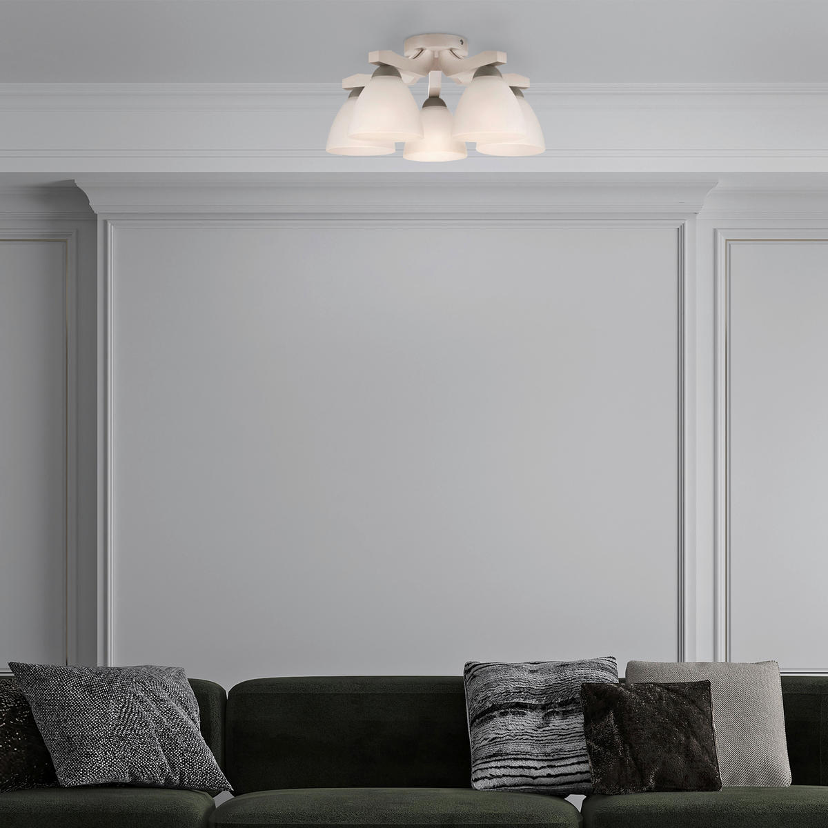 Lamkur Deckenleuchte buche weiß Stahl Glas Holz B/H/L: ca. 37x23x37 cm 5 Brennstellen Adriano - weiß/buche (37,00/37,00/23,00cm) - Lamkur