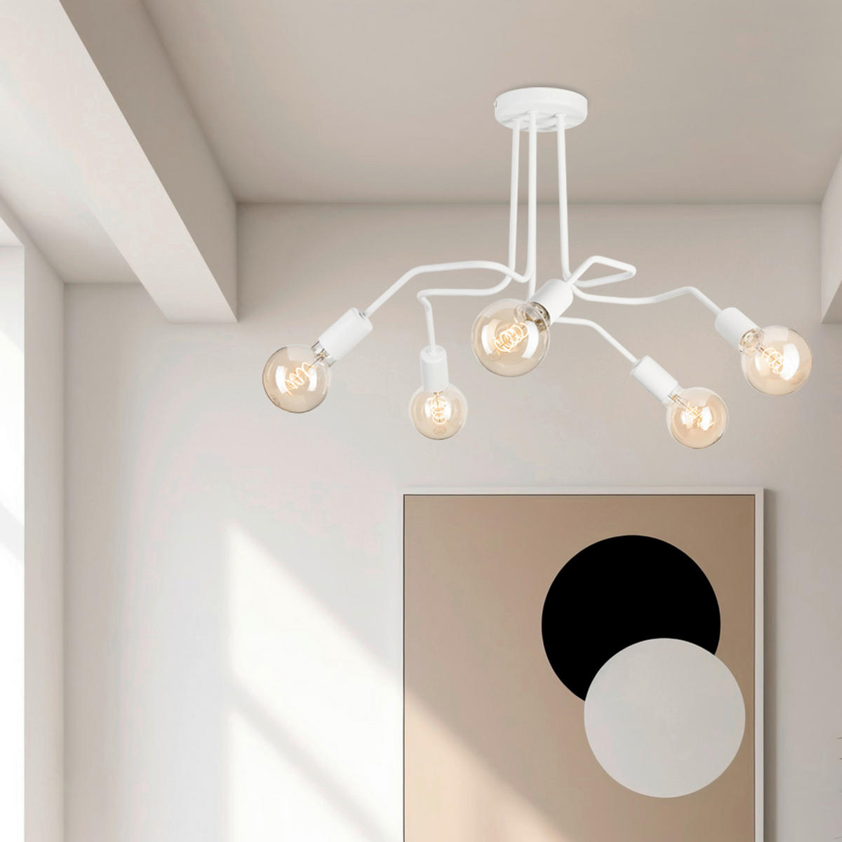 Lamkur Deckenleuchte DOMINO 51192 weiß Stahl H/L: ca. 40x59 cm E27 5 Brennstellen Domino - weiß (59,00cm) - Lamkur