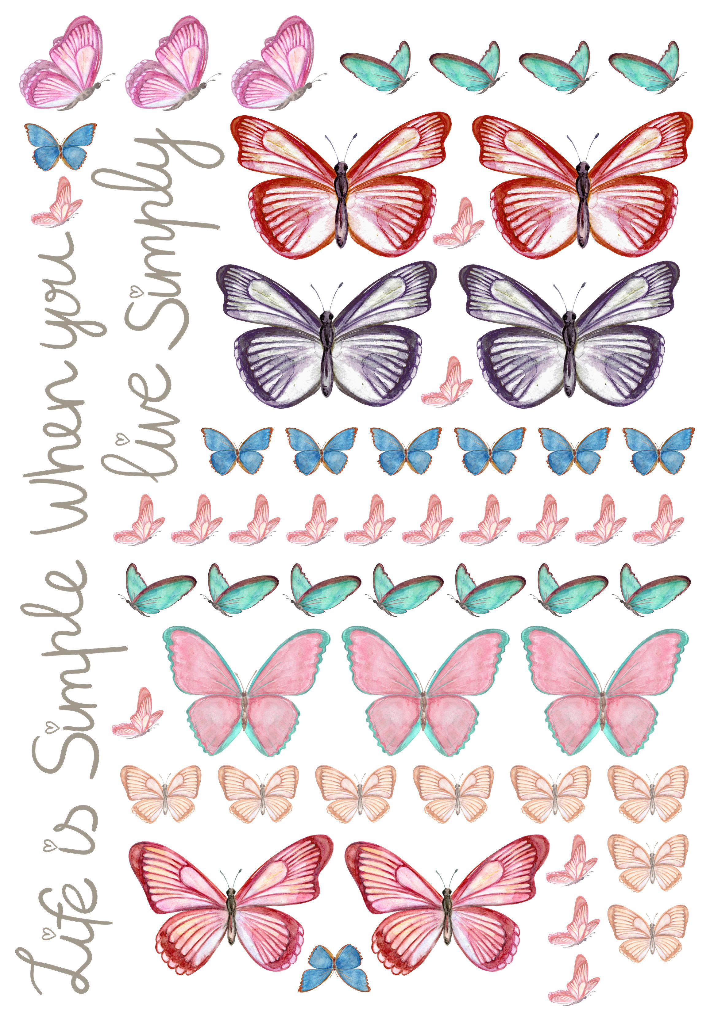 Dekosticker Schmetterlinge bunt B/L: ca. 50x70 cm 2 tlg. Dekosticker Life is Simple - bunt (50,00/70,00cm)