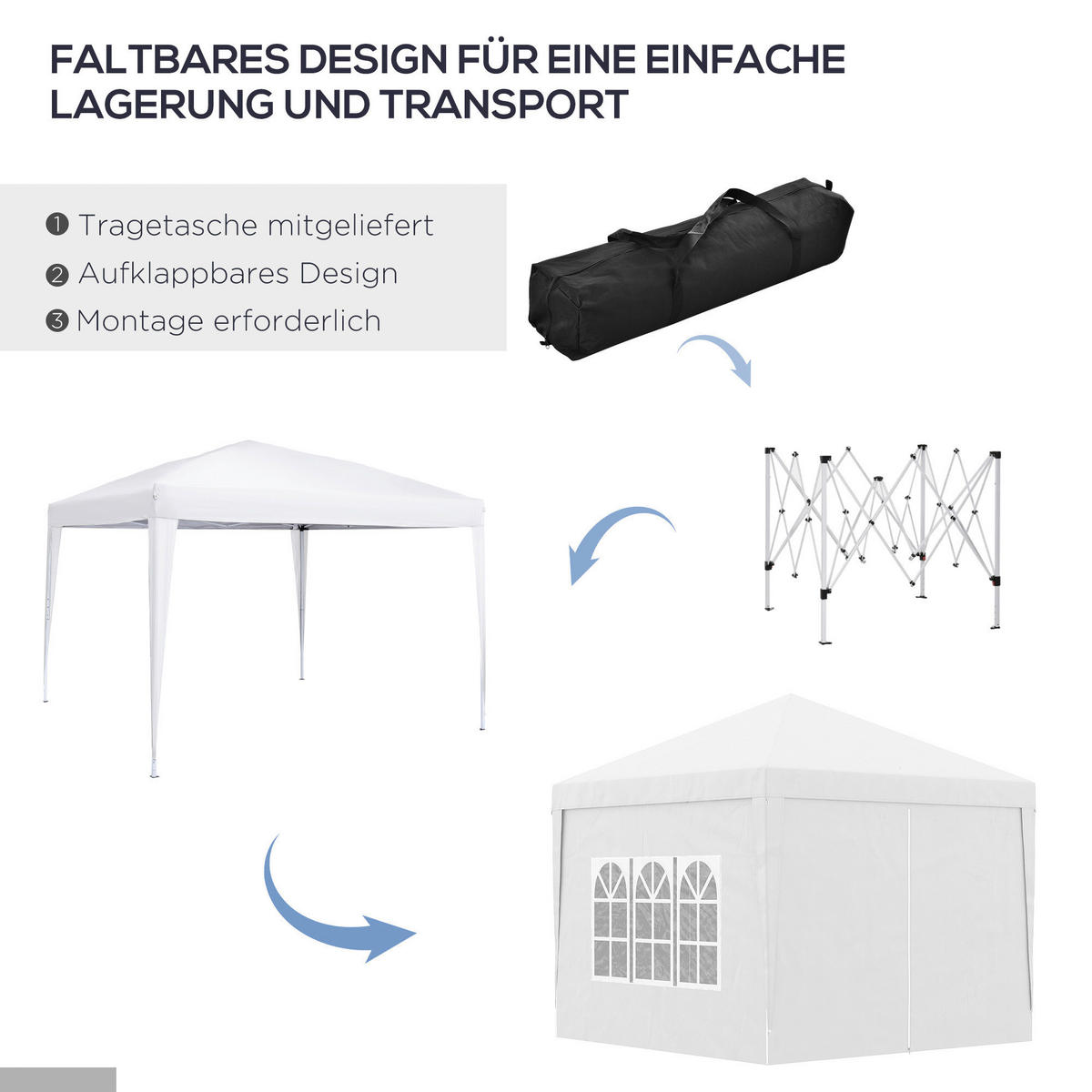 Outsunny Pavillon weiß Polyester B/H/L: ca. 2,95x2,95x2,58 cm Faltpavillon - weiß (2,58/2,95/2,95cm) - Outsunny