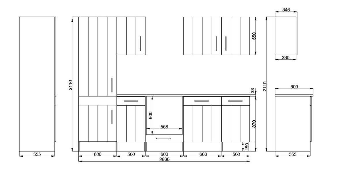 Respekta Küchenblock Premium weiß matt B/H/T: ca. 280x211x60 cm Premium - weiß (280,00/211,00/60,00cm) - Respekta