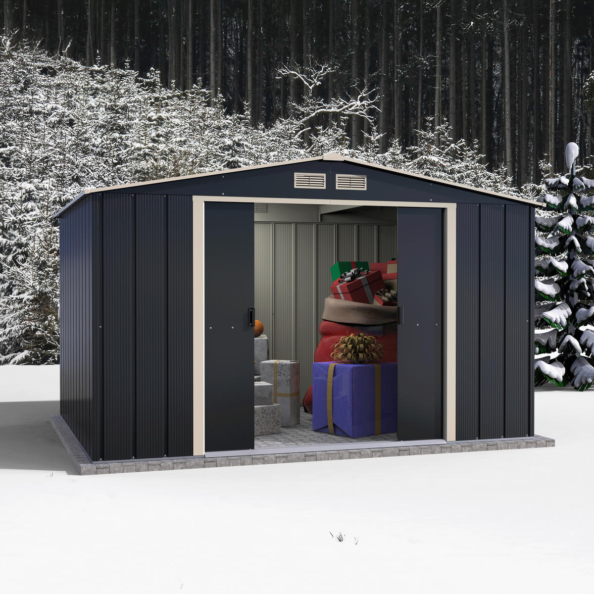 VCM Gerätehaus anthrazit B/H/L: ca. 322x196x234 cm Gerätehaus mit Schiebetür - anthrazit (234,00/322,00/196,00cm) - VCM