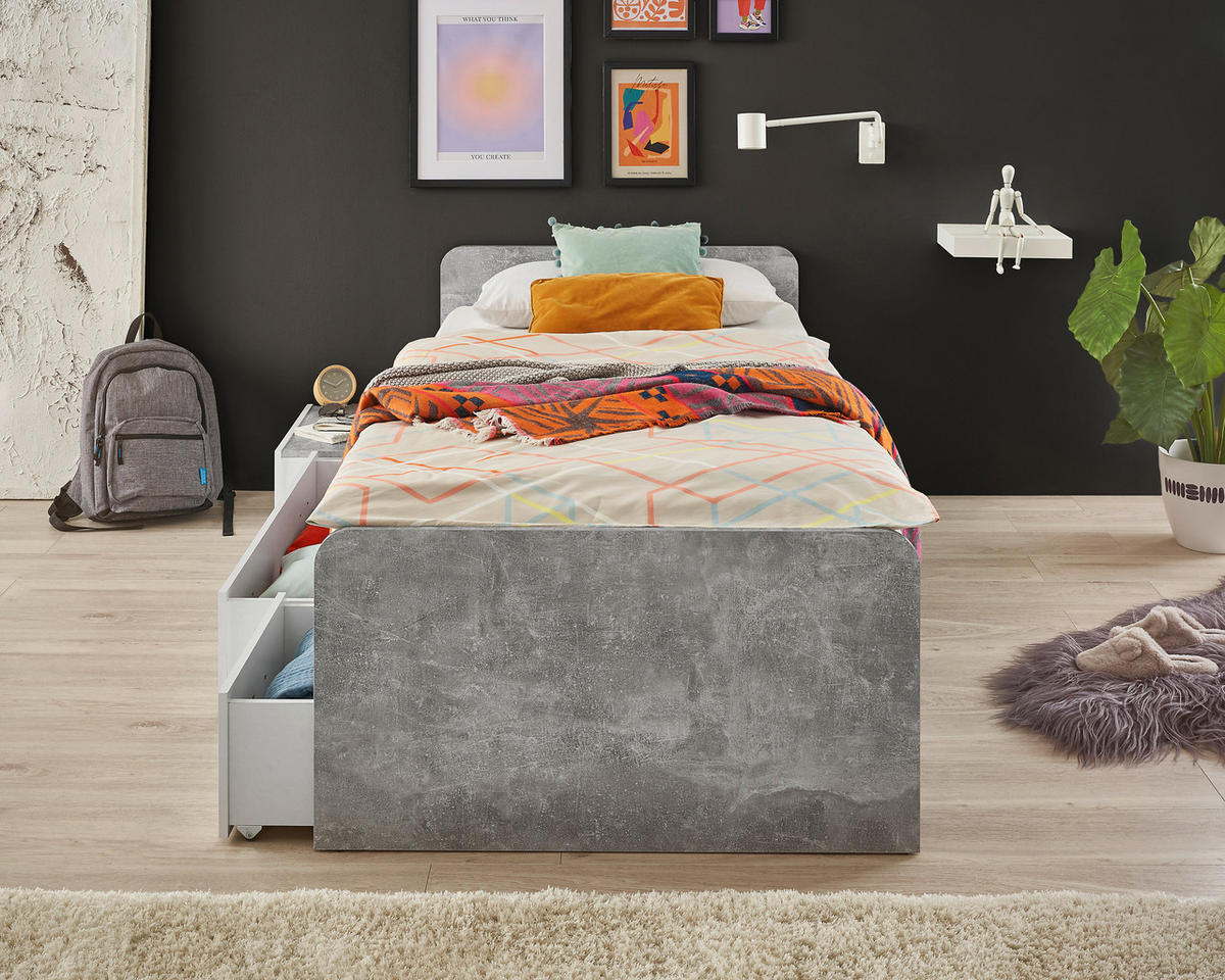 Jugendbett Matino Beton Liegefläche B/L: ca. 90x200 cm Matino - Beton/weiß (90,00/200,00cm)