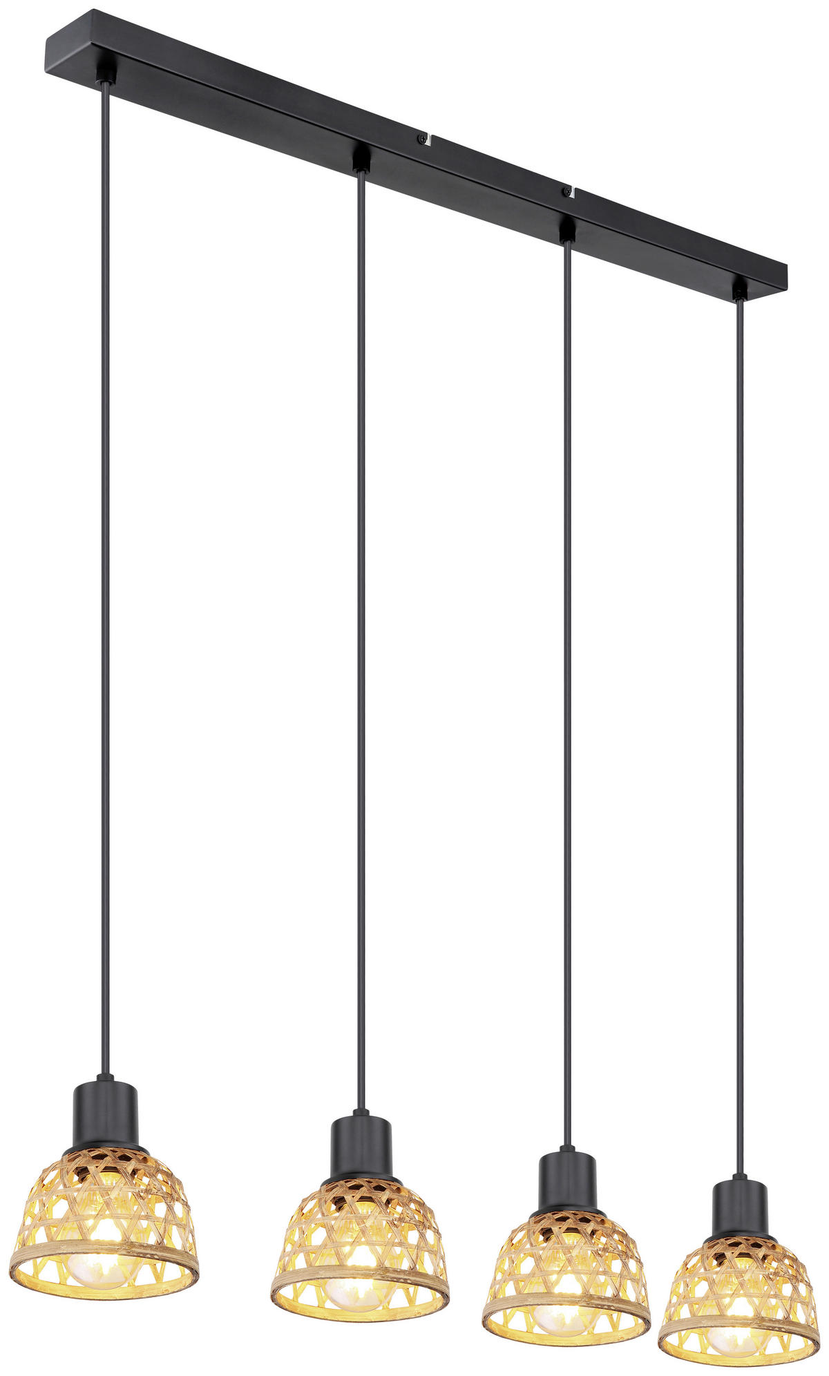 GLOBO Pendelleuchte WENNA 54053-4H mattschwarz Metall Bambus B/H/T: ca. 72x120x13 cm WENNA - mattschwarz (72,00/120,00/13,00cm) - GLOBO