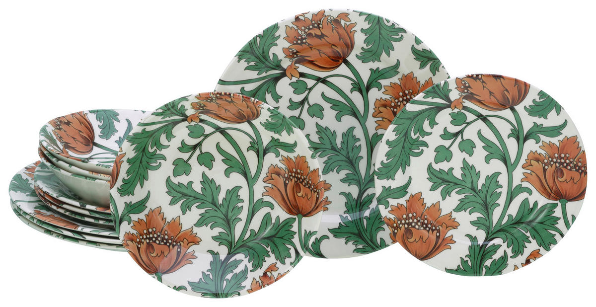CreaTable Kombiservice Florentina grün Steingut 12 tlg. Florentina - grün (30,00/30,00/25,00cm) - CreaTable