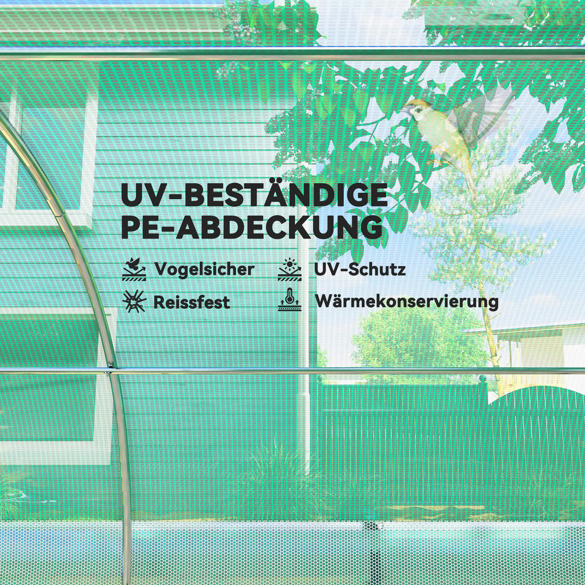 Outsunny Folientunnel B/H/L: ca. 200x198x300 cm Folientunnel - grün (300,00/200,00/198,00cm) - Outsunny