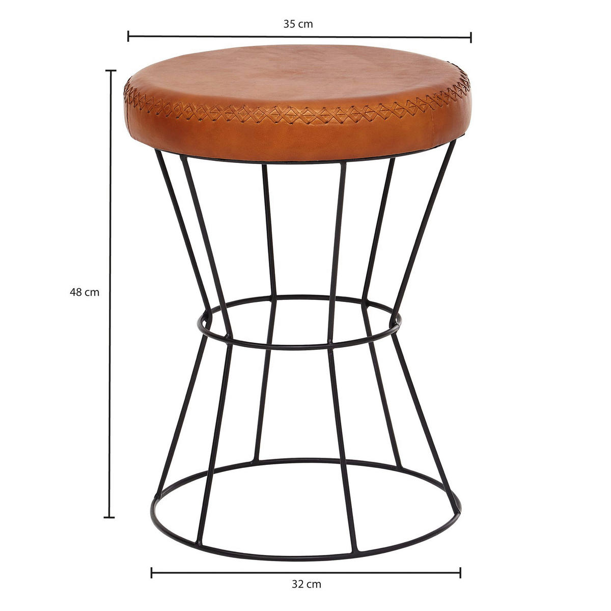 Wohnling Sitzhocker braun schwarz Leder Eisen B/H/T: ca. 35x48x35 cm Sitzhocker - braun/schwarz (35,00/48,00/35,00cm) - Wohnling