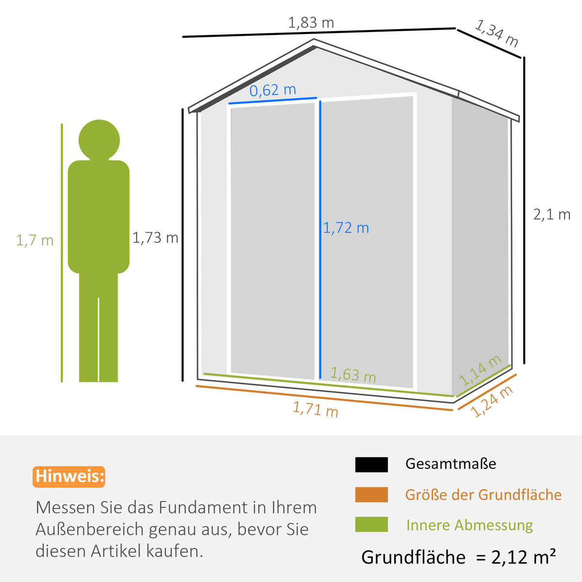 Outsunny Gartenschuppen grau Kunststoff B/H/L: ca. 134x210x183 cm Gartenschuppen - grau (183,00/134,00/210,00cm) - Outsunny