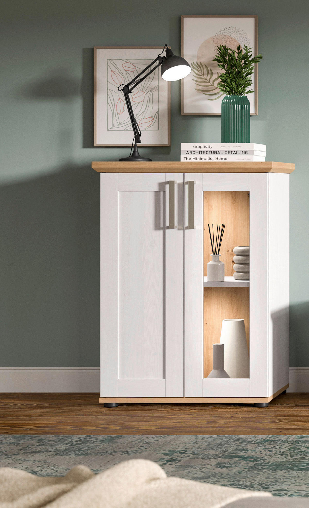 Vitrinenschrank VERONA Lärche Nachbildung Eiche Nachbildung B/H/T: ca. 64x88x37 cm VERONA - Eiche/Lärche (64,00/88,00/37,00cm) - xonox.home