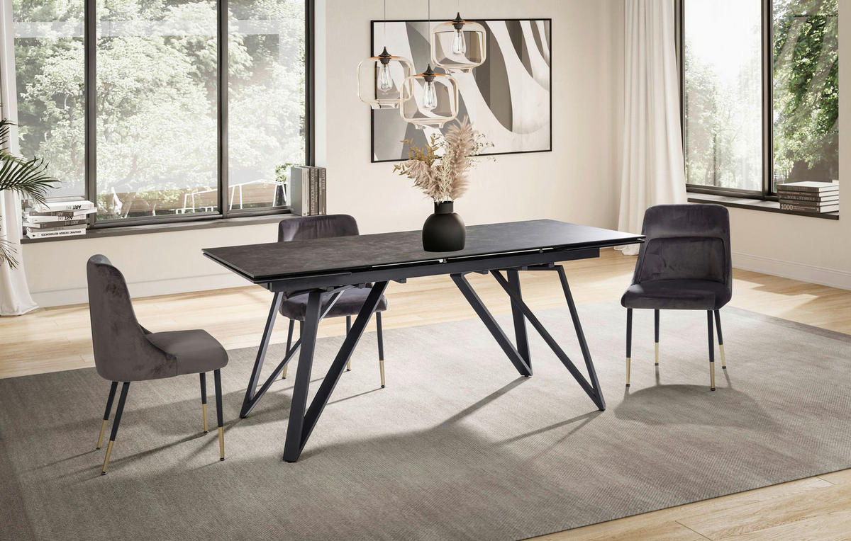 Esstisch schwarz Marmor Optik B/H/T: ca. 180x76x95 cm Esszimmertisch - schwarz (180,00/76,00/95,00cm) - Wohnling