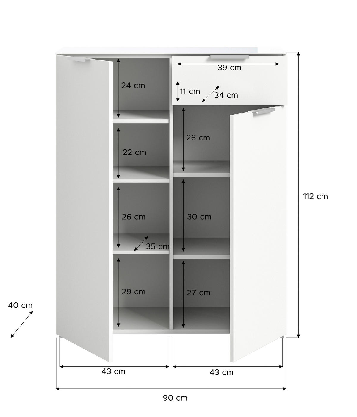Kommode Ray weiß B/H/T: ca. 90x112x40 cm Ray - weiß (90,00/112,00/40,00cm) - xonox.home