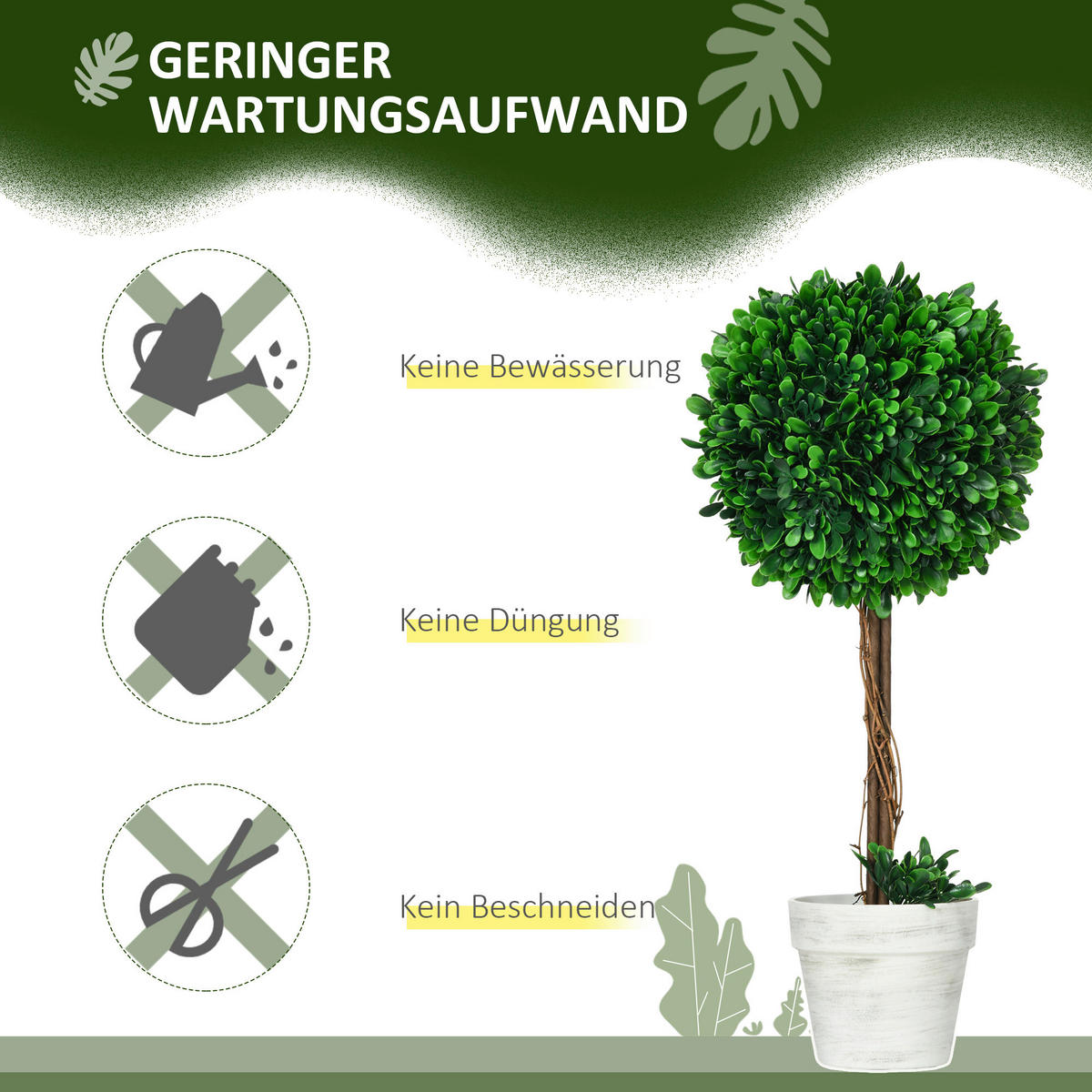 HOMCOM Kunstpflanze grün Polyethylen B/H/L: ca. 28x28x60 cm Künstliche_Pflanzen - grün (60,00/28,00/28,00cm) - HOMCOM