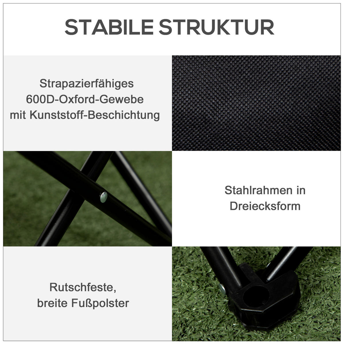 Outsunny Campingstuhl schwarz Stahl B/H/L: ca. 54x66x61 cm Campingstuhl - schwarz (61,00/54,00/66,00cm) - Outsunny