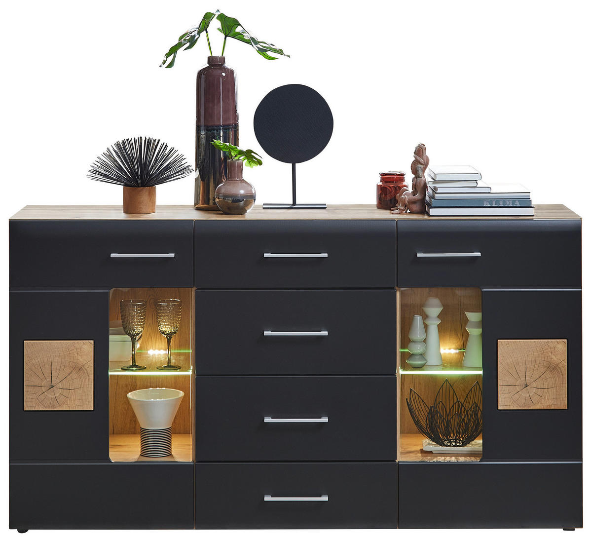Sideboard Sonate Eiche Nachbildung schwarz matt B/H/T: ca. 170x93x40 cm Sonate - schwarz (170,00/93,00/40,00cm)