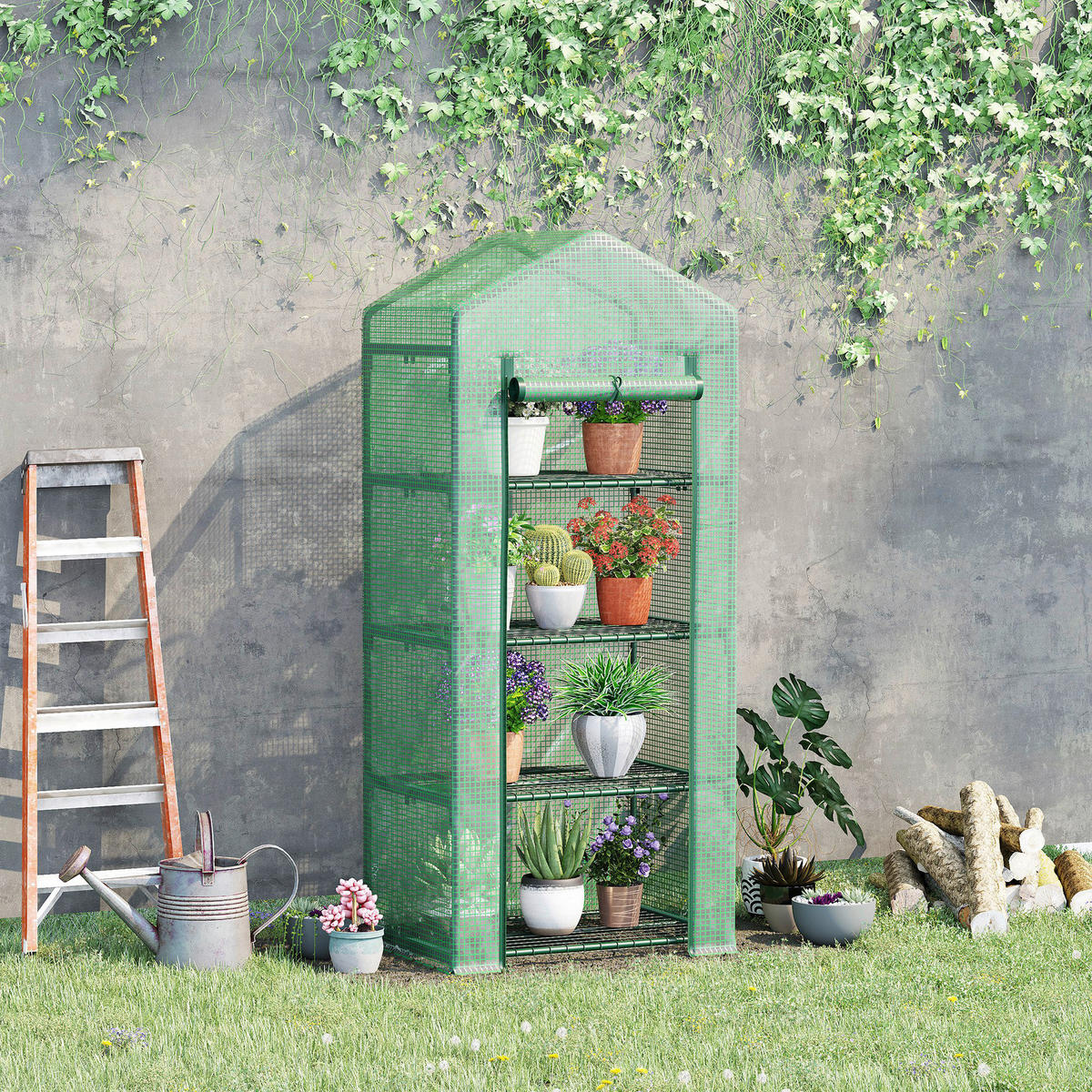 Outsunny Gewächshaus B/H/L: ca. 50x160x70 cm Gewächshaus - dunkelgrün (70,00/50,00/160,00cm) - Outsunny