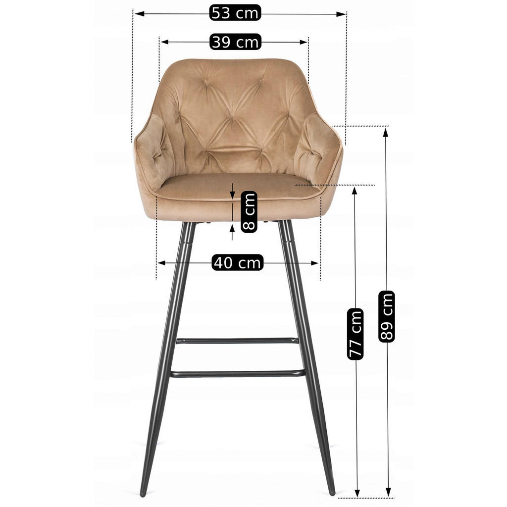 Thumbnail - Barhocker SALEM beige Velourstoff B/H/T: ca. 53x105x58 cm