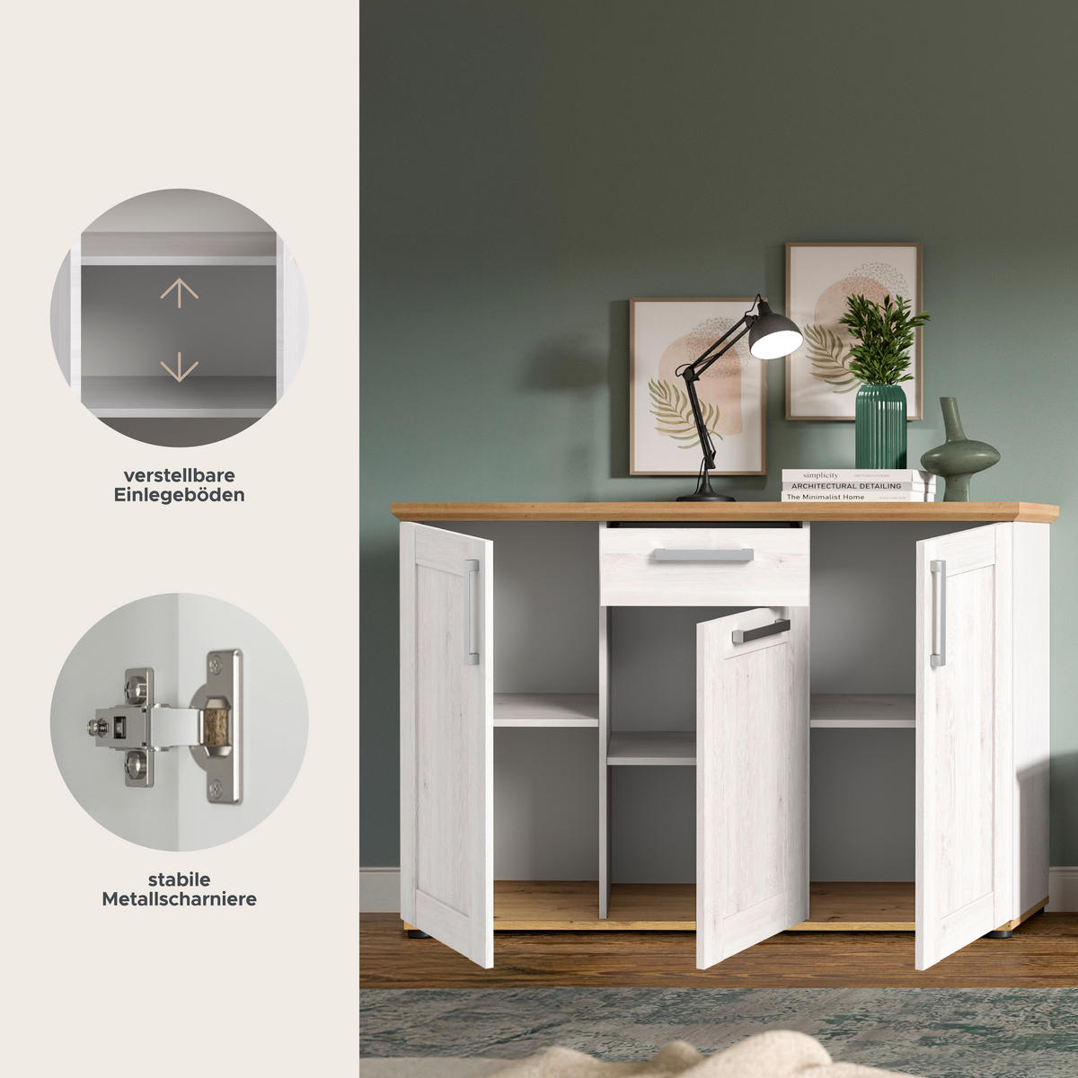 Kommode Verona Sibiu Lärche Nachbildung Eiche Artisan Nachbildung B/H/T: ca. 133x88x37 cm Verona - Eiche (133,00/88,00/37,00cm) - xonox.home