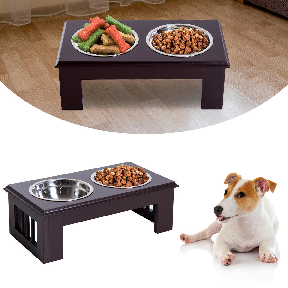 PawHut Futternapferhöhung dunkelbraun MDF B/H/T: ca. 44x15x24 cm Futternapferhöhung - dunkelbraun (44,00/15,00/24,00cm) - PawHut