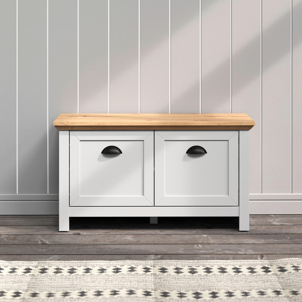 Sitzbank Landside Lichtgrau Eiche Artisan Nachbildung B/H/T: ca. 91x49x41 cm Landside - Lichtgrau/Eiche (91,00/49,00/41,00cm) - Trendteam