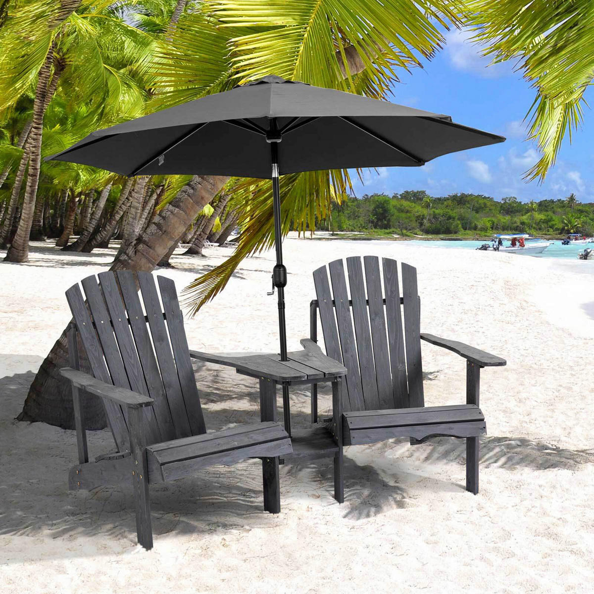 Outsunny Gartenbank dunkelgrau Holz B/H/L: ca. 87x92x170 cm Gartenbank - dunkelgrau (170,00/87,00/92,00cm) - Outsunny