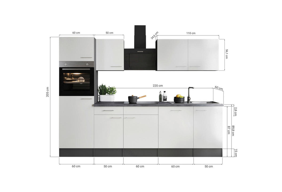 Küchenblock Oliver B/H/T: ca. 280x205x60 cm Oliver - weiß/granit (280,00/205,00/60,00cm) - Respekta