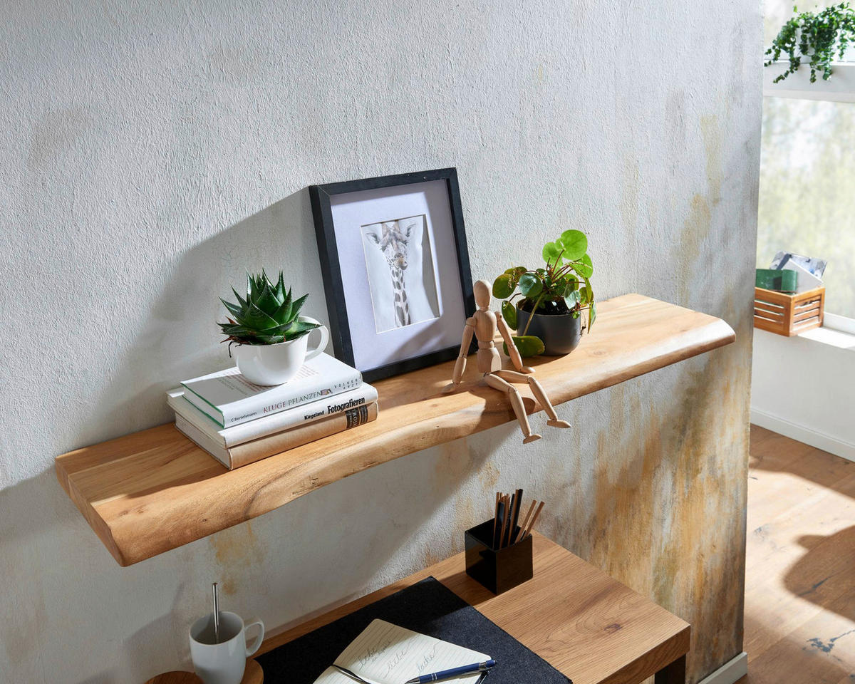 Wandregal braun Holz B/H/T: ca. 120x4x26 cm Wandregal - braun (120,00/4,00/26,00cm) - Wohnling