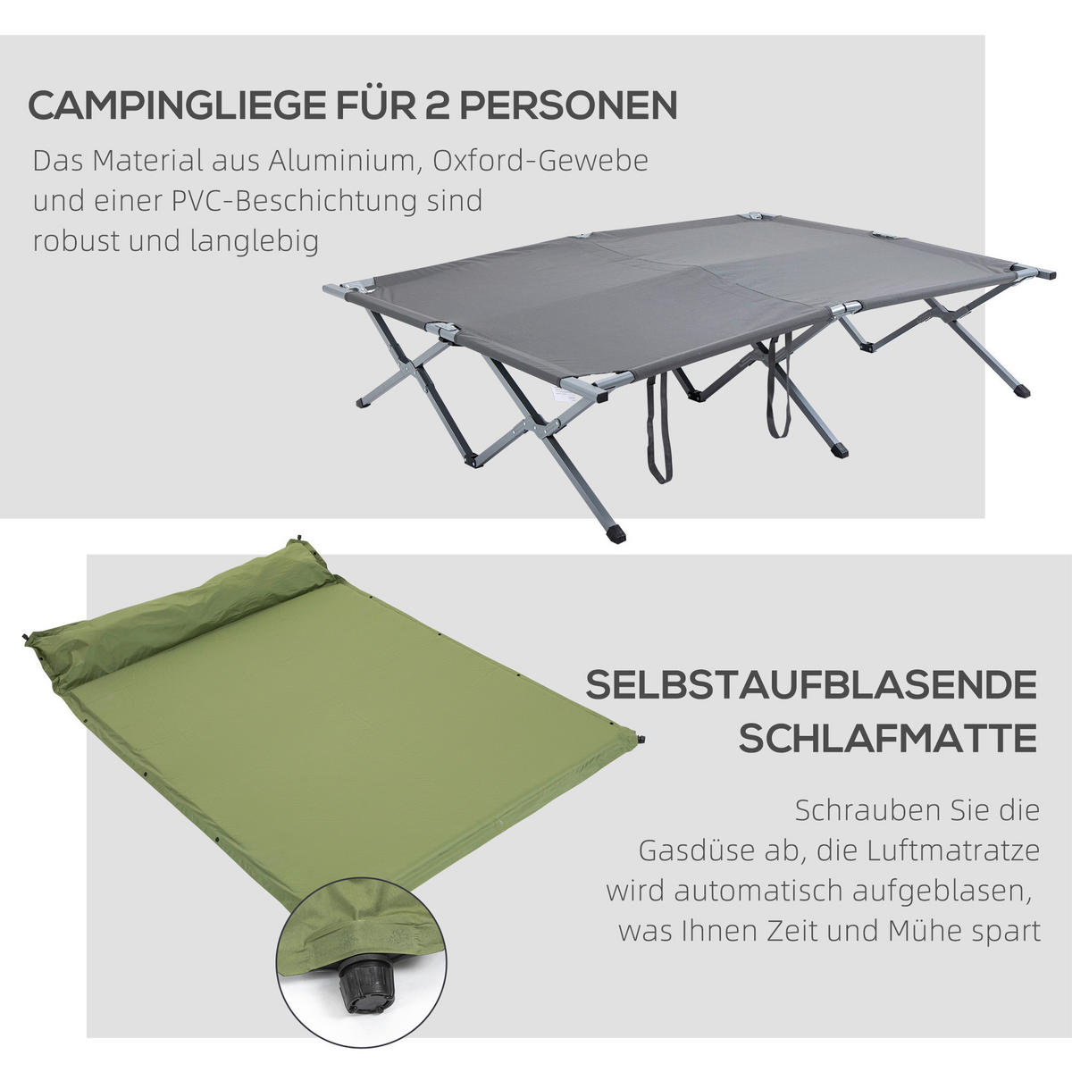 Outsunny Campingartikel B/H/L: ca. 146x200x159 cm Feldbett - grau (159,00/146,00/200,00cm) - Outsunny
